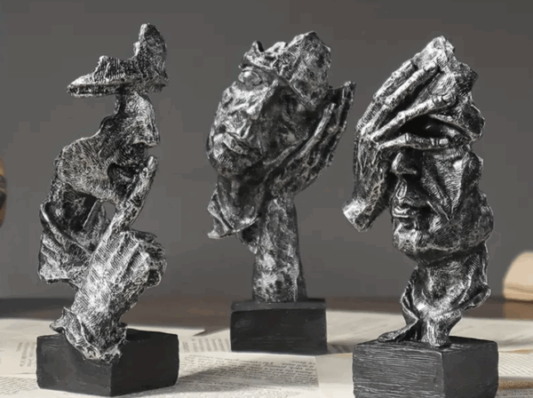 Hear No Evil, See No Evil Miniature Figurines - Silver