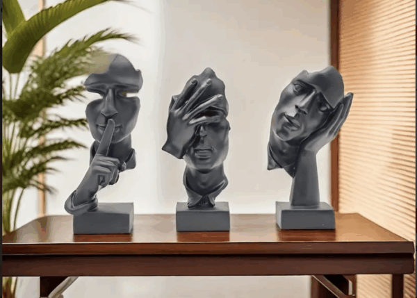 Hear No Evil, See No Evil Miniature Figurines - Grey